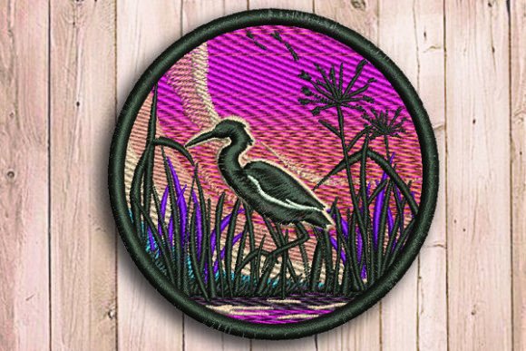 Stork Landscape Embroidery Design